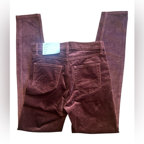 Loft Curvy Velvet Skinny Pants Maroon Red Women’s Sz 25 NWT High Waist Stretch - Picture 3 of 7